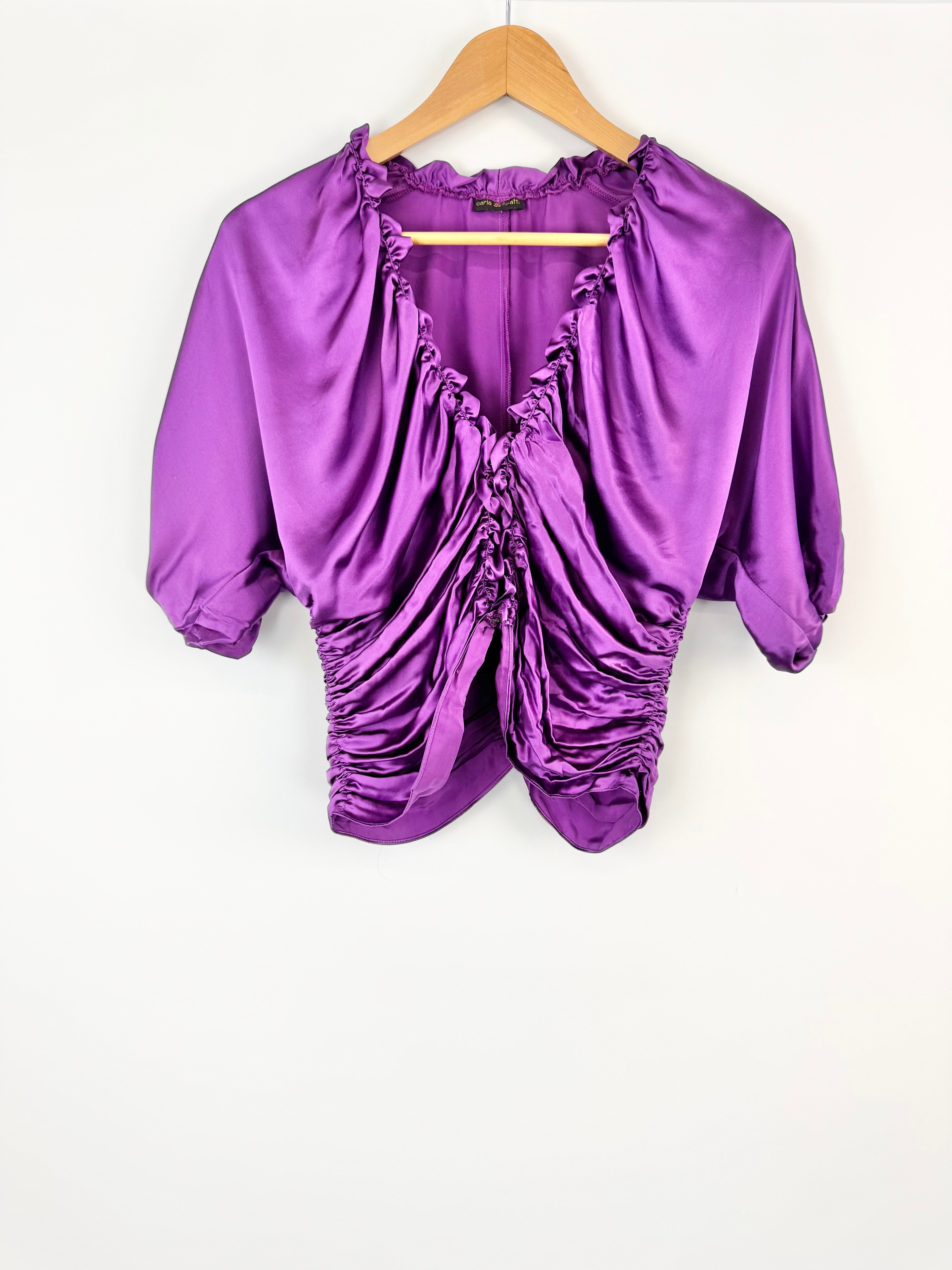 Carla Zampatti Violet Ruched Silk Crop Top - AU10
