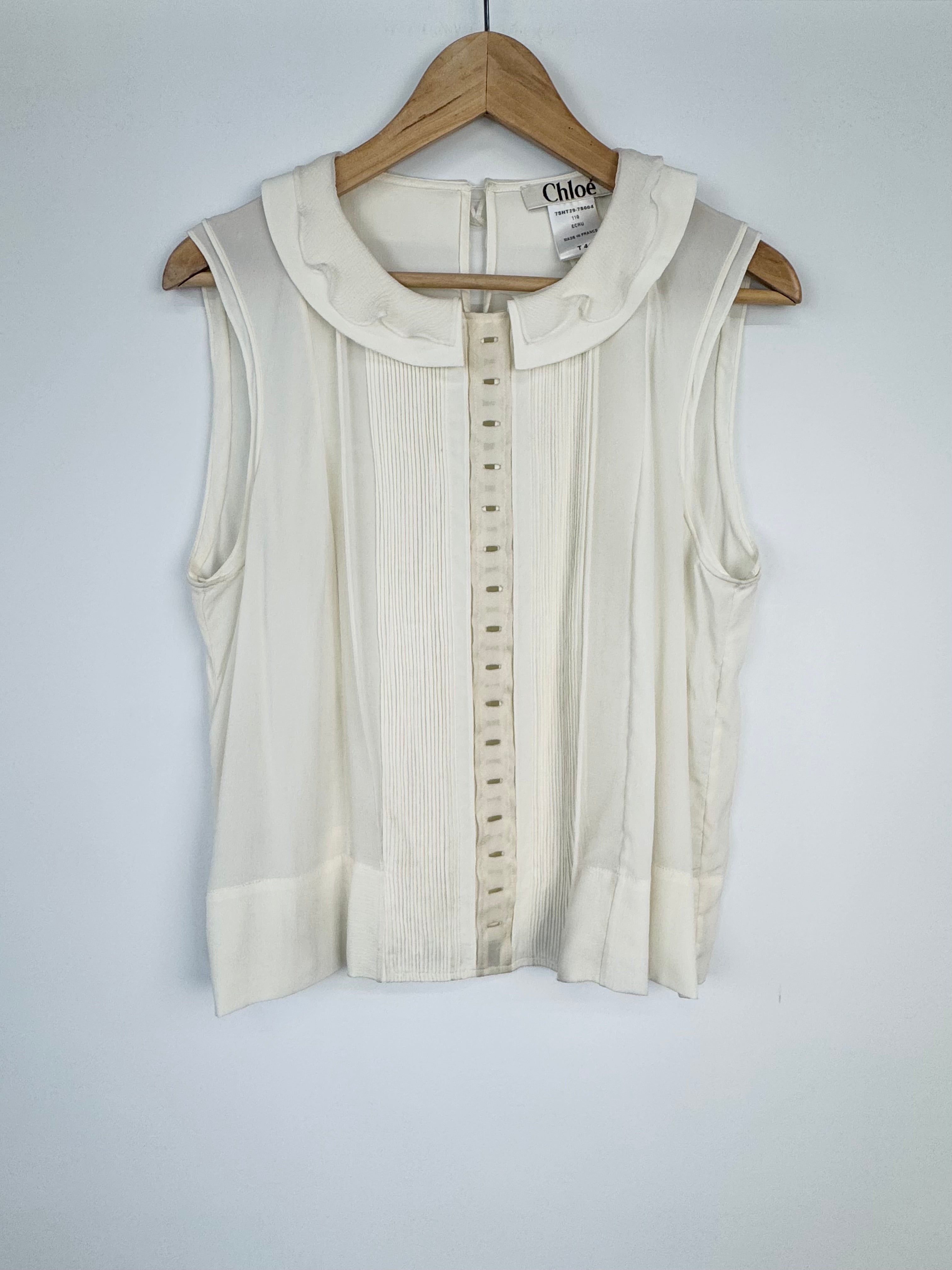 Chloé Spring 2007 Ecru Silk Blend Scallop Trim Sleeveless Blouse - AU12