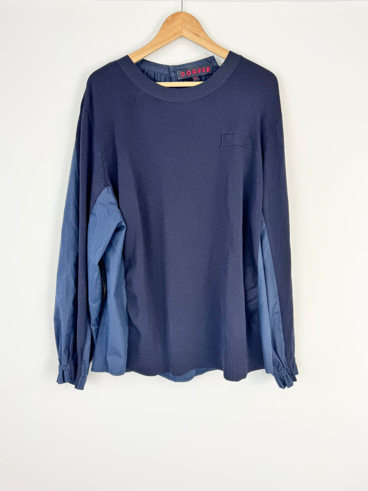 Cooper Navy Blue Boxy Fit Pleat & Knit Blouse - AU16/18