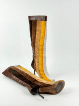 Miss Sixty Gold & Brown Suede Strip Knee Hight Boots - EU39
