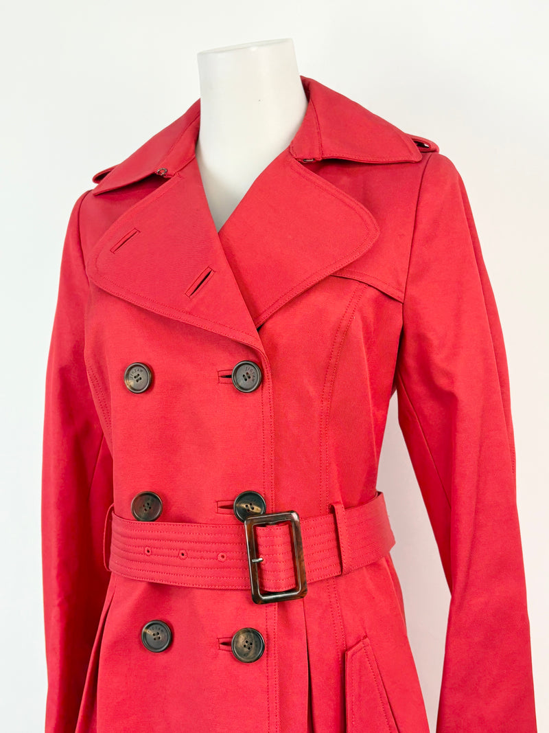 Jigsaw Red Double-Breasted Trench Coat - AU8