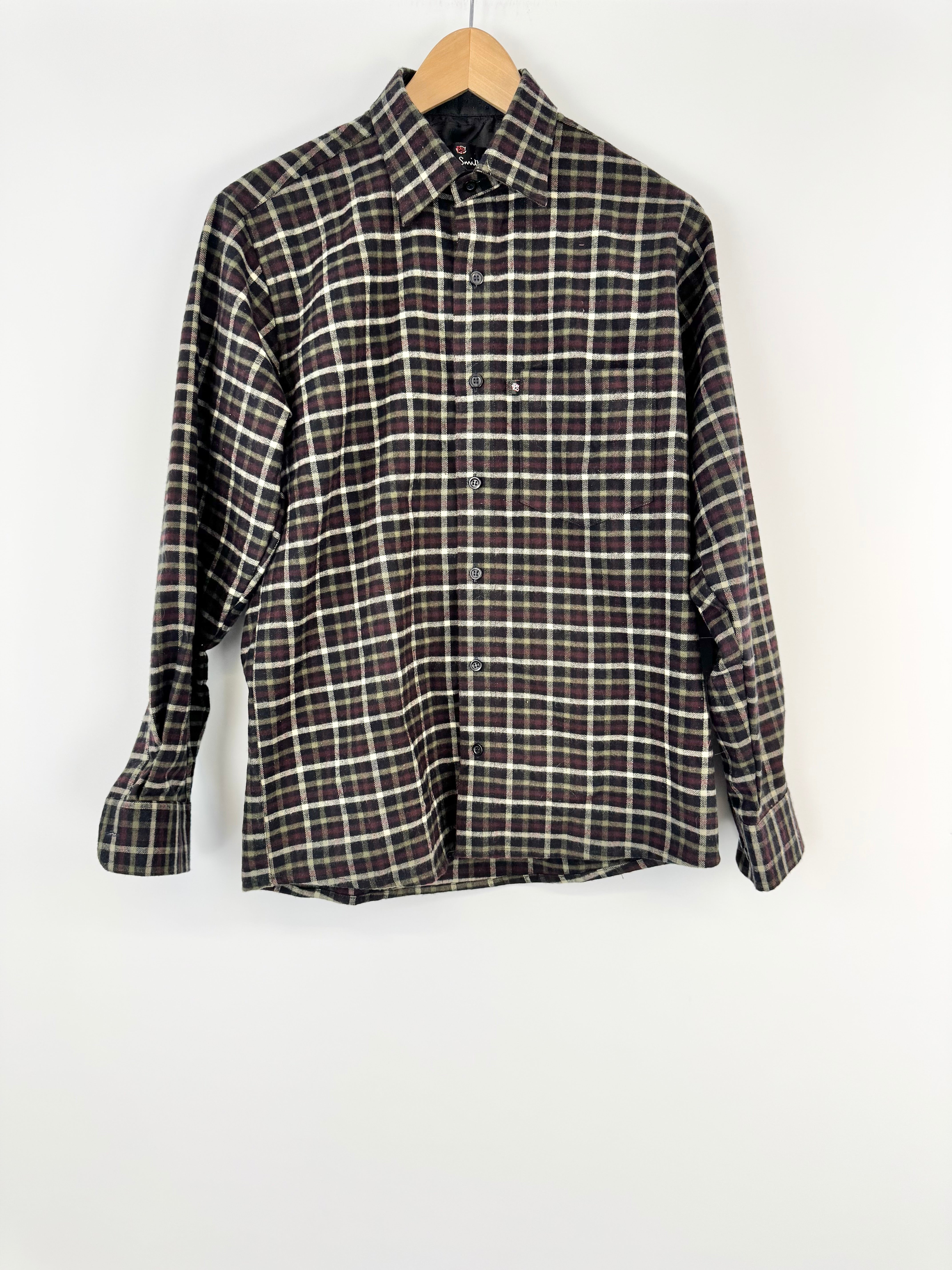 Paul Smith Black, Green, Cream & Red Plaid Wool Shirt - M
