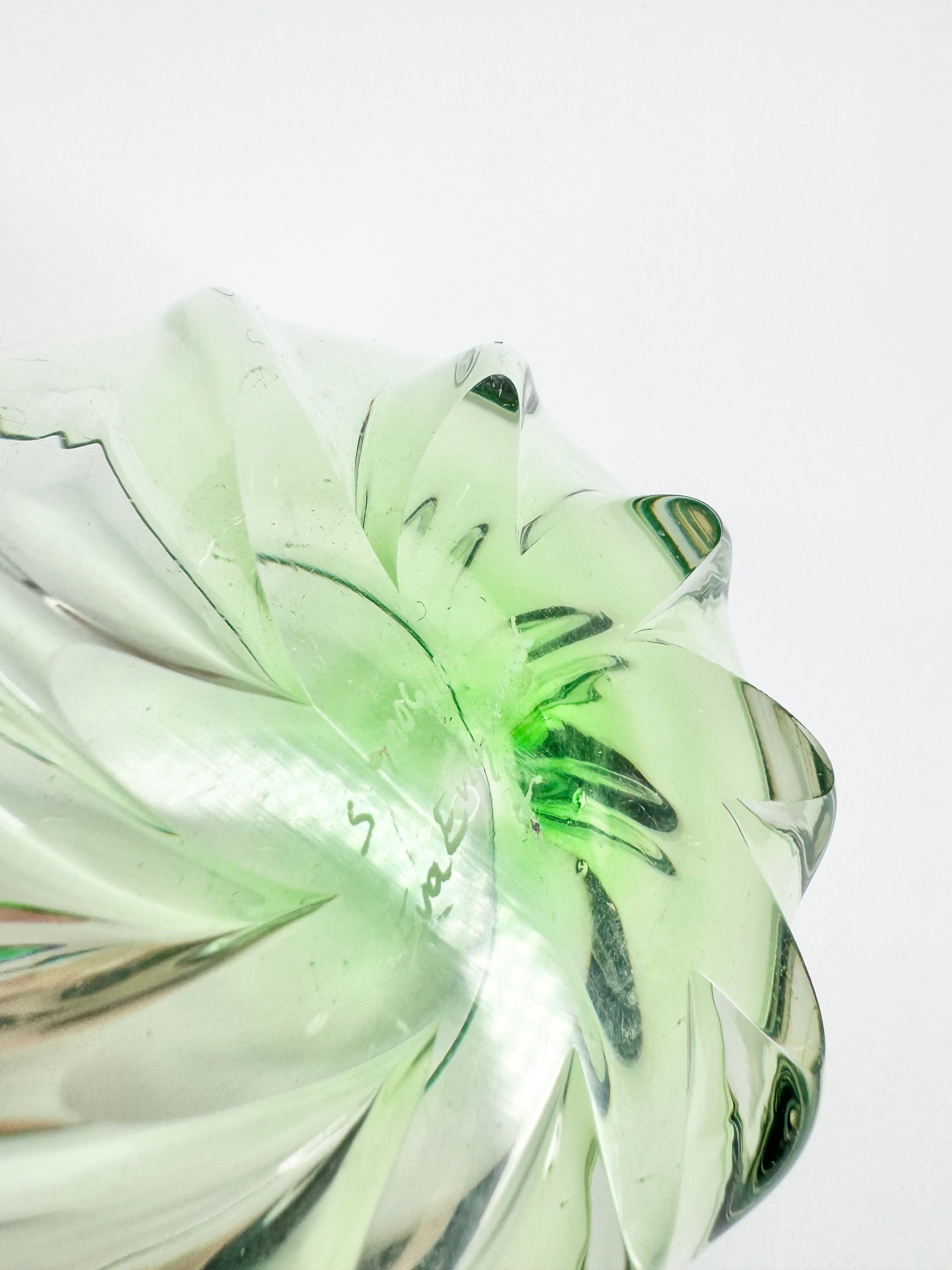 Orrefors Signed Eva Green Tinted Sculptured Art Glass Bowl