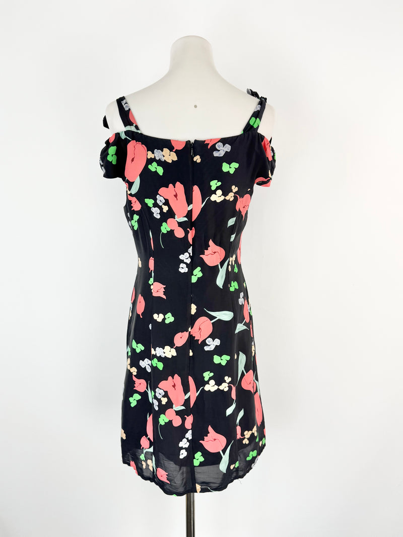 Alice McCall 'Confetti' Black & Floral Silk Blend Summer Dress - AU10