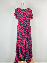 Husk Navy Blue & Red Poppy Patterned Maxi Dress - AU14