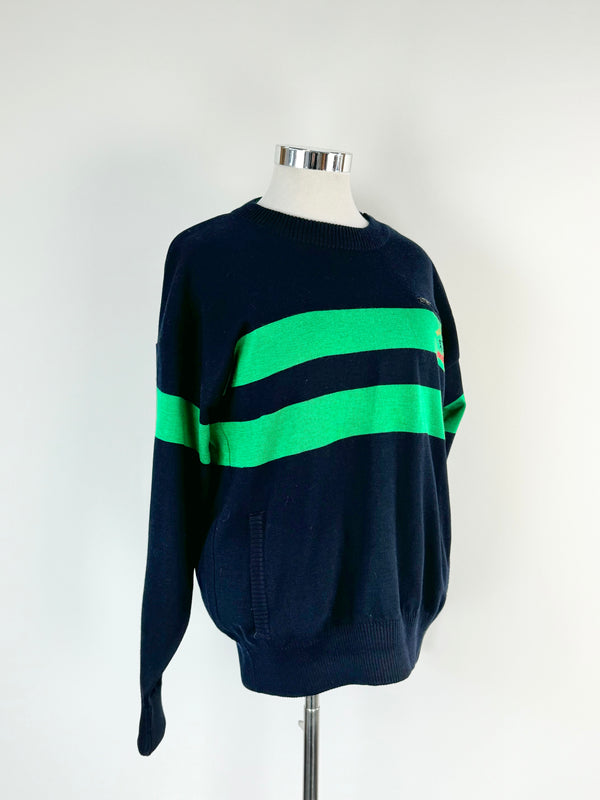 Paul & Shark Navy & Emerald Green Wool Jumper - XL