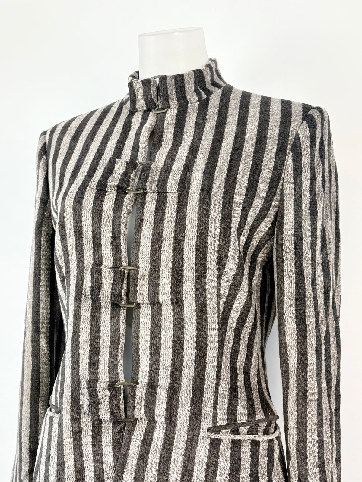 Giorgio Armani Black & Grey Striped Wool-Blend Jacket - AU10