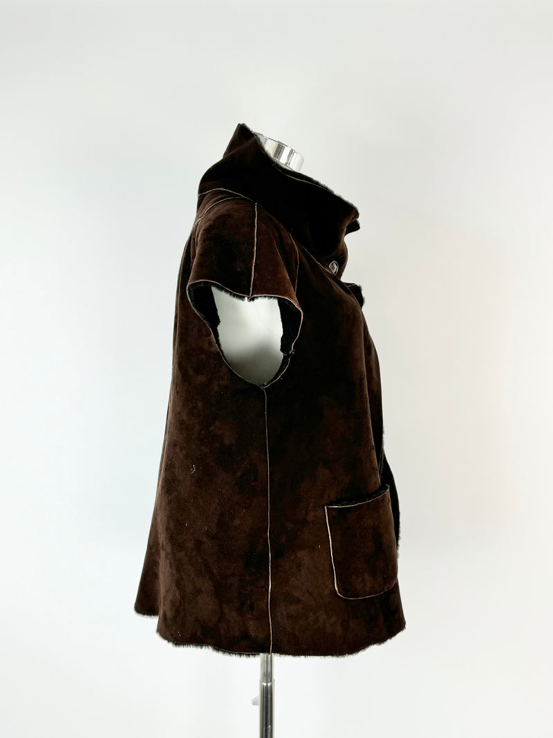 Genel London Bark Brown Shearling Vest - AU8