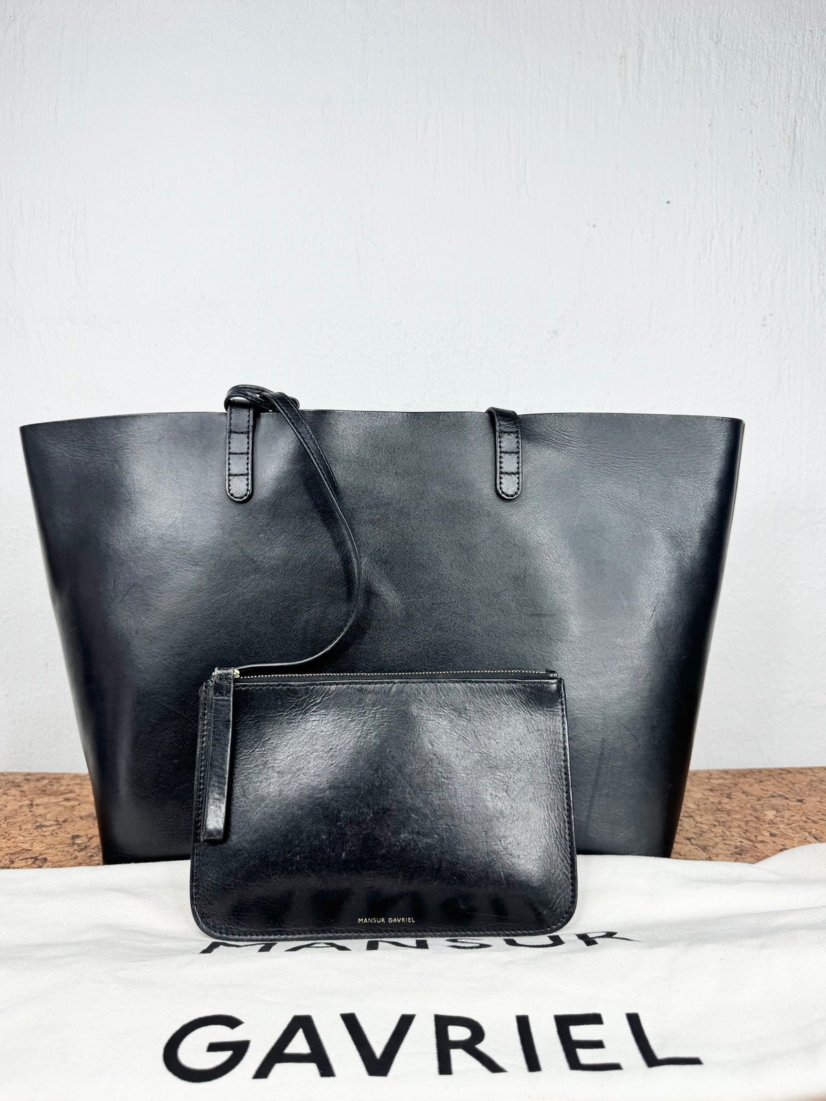 Mansur Gavriel Large Leather Tote Bag with Cosmetics Pouch