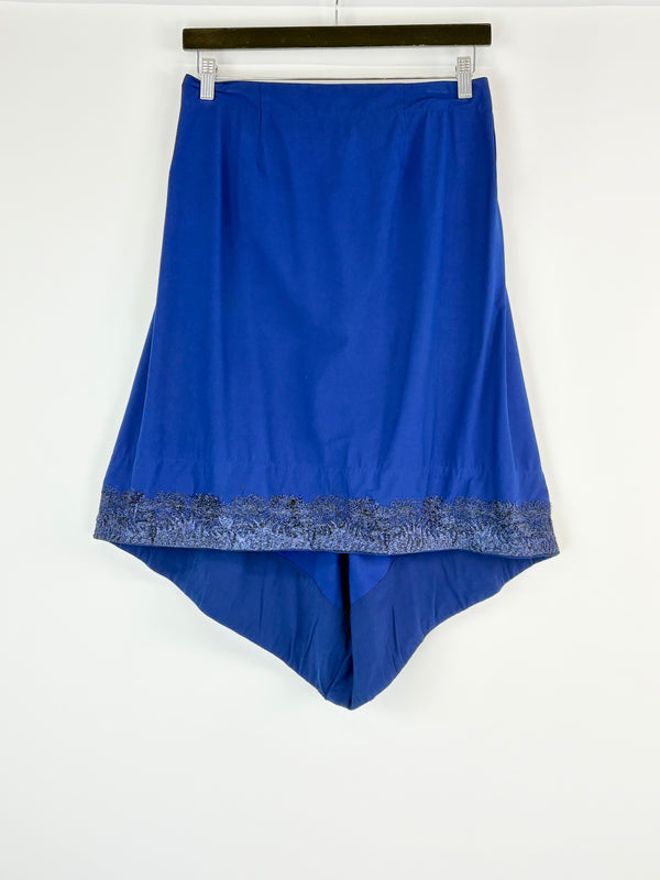 Akira Cobalt Embroidered Hem Midi Skirt - AU12