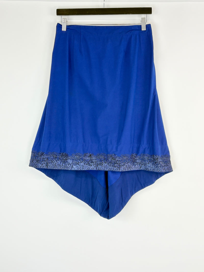 Akira Cobalt Embroidered Hem Midi Skirt - AU12