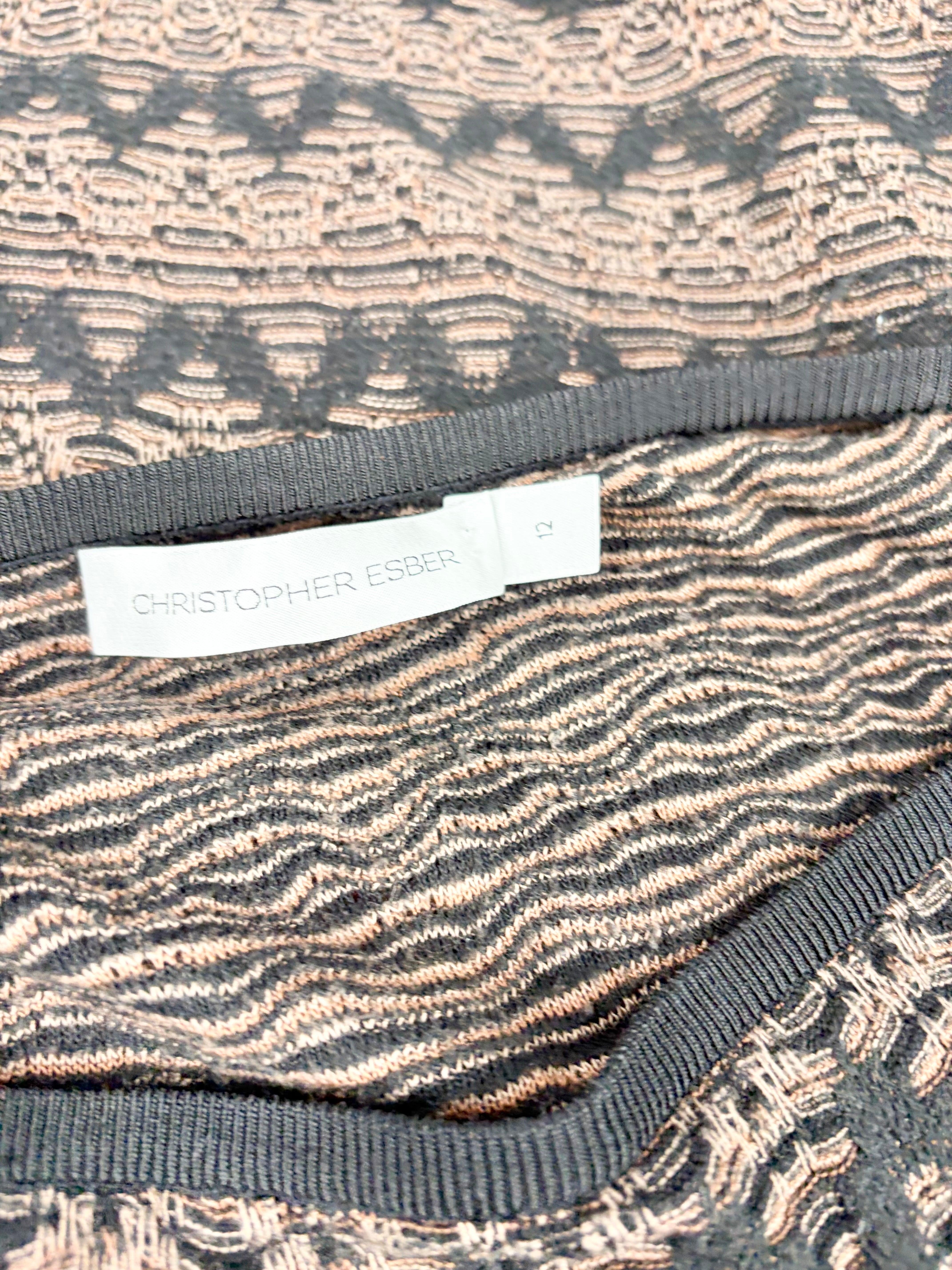 Christopher Esber Textured Black & Bronze Stretch Knit A-Line Skirt - AU12