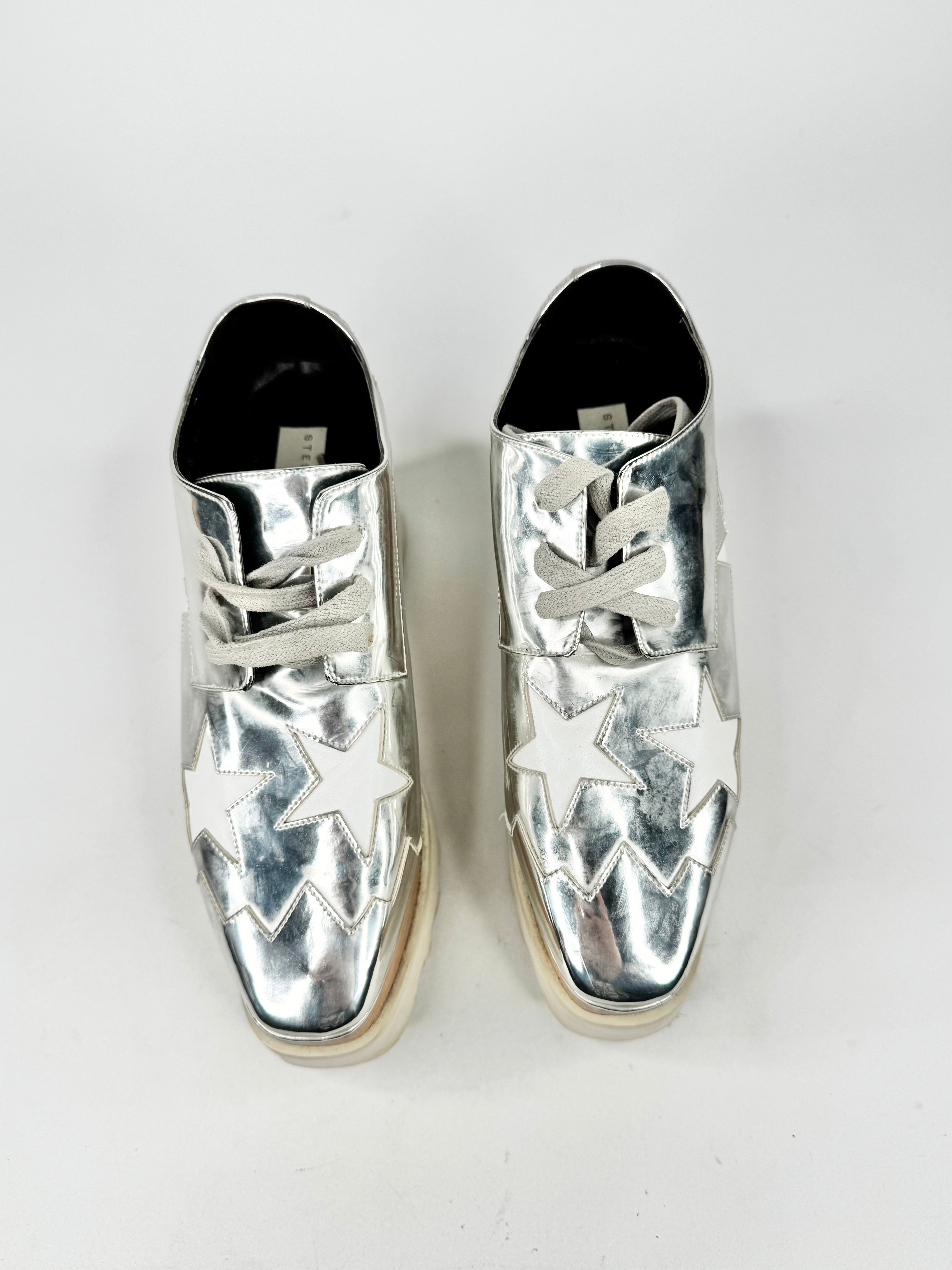 Stella McCartney Silver 'Elyse' Platform Lace Ups - EU35