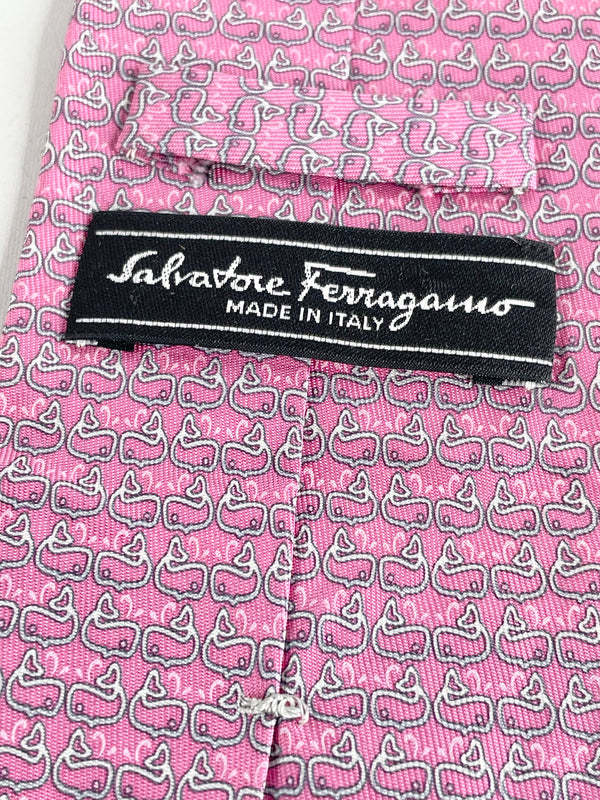 Salvatore Ferragamo Pink Whale Print Silk Tie