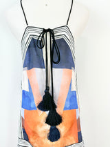 Acler Orange & Blue Abstract Pattern Halter Neck Maxi Dress - AU6