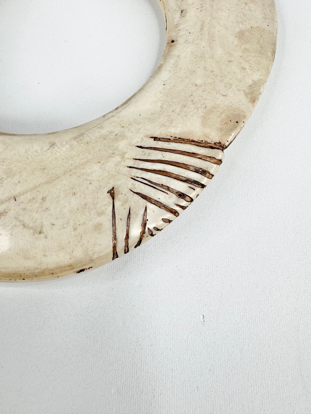 Large Faux Bone Ivory Look Etched Bangle