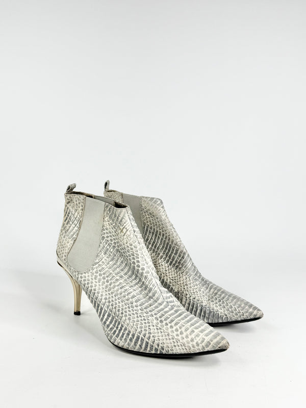 Lanvin Grey & Cream Snakeskin Stiletto Ankle Boots - EU40.5