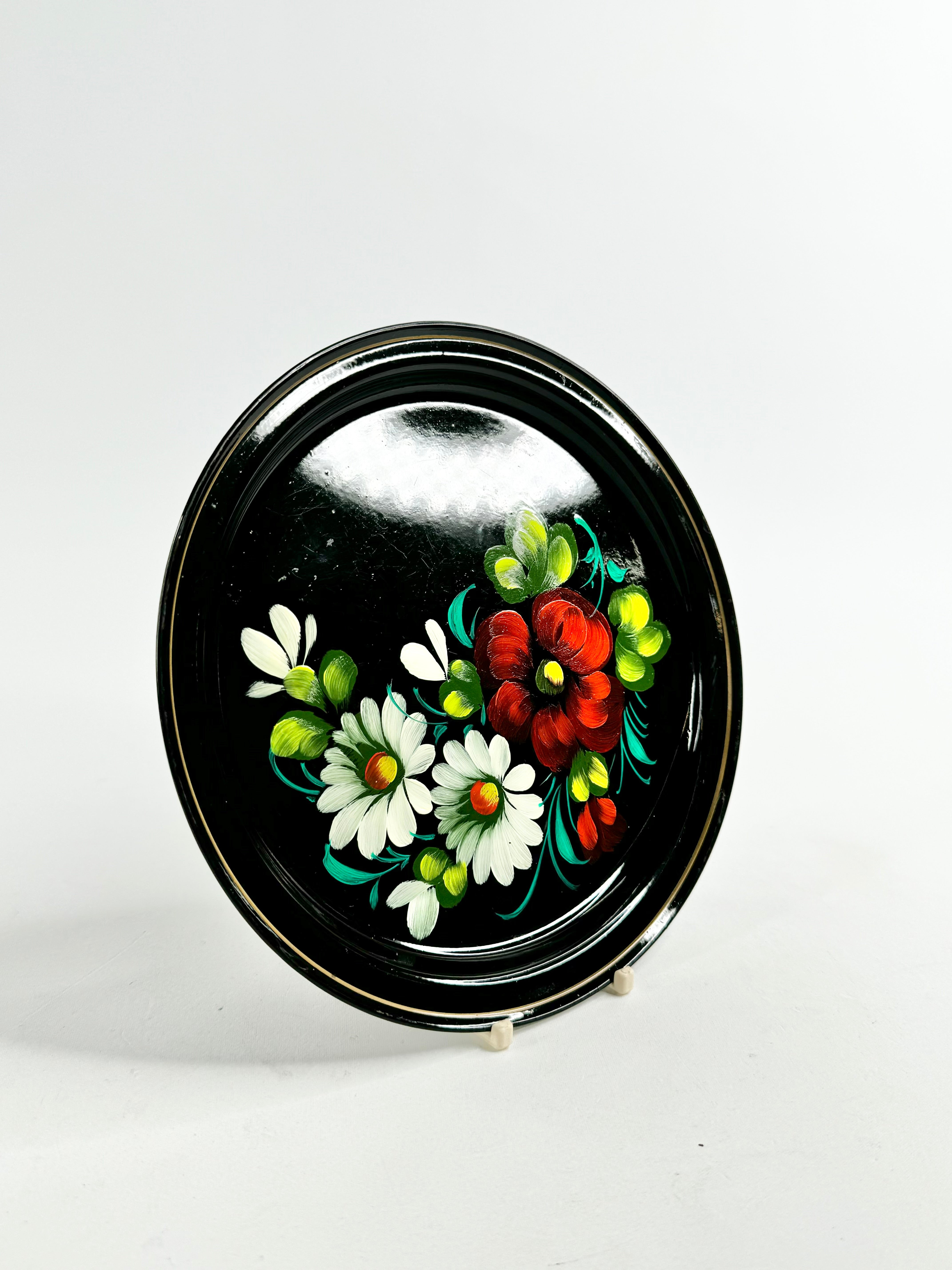 Vintage Russian Black Floral UEHA 83 Koh Plate