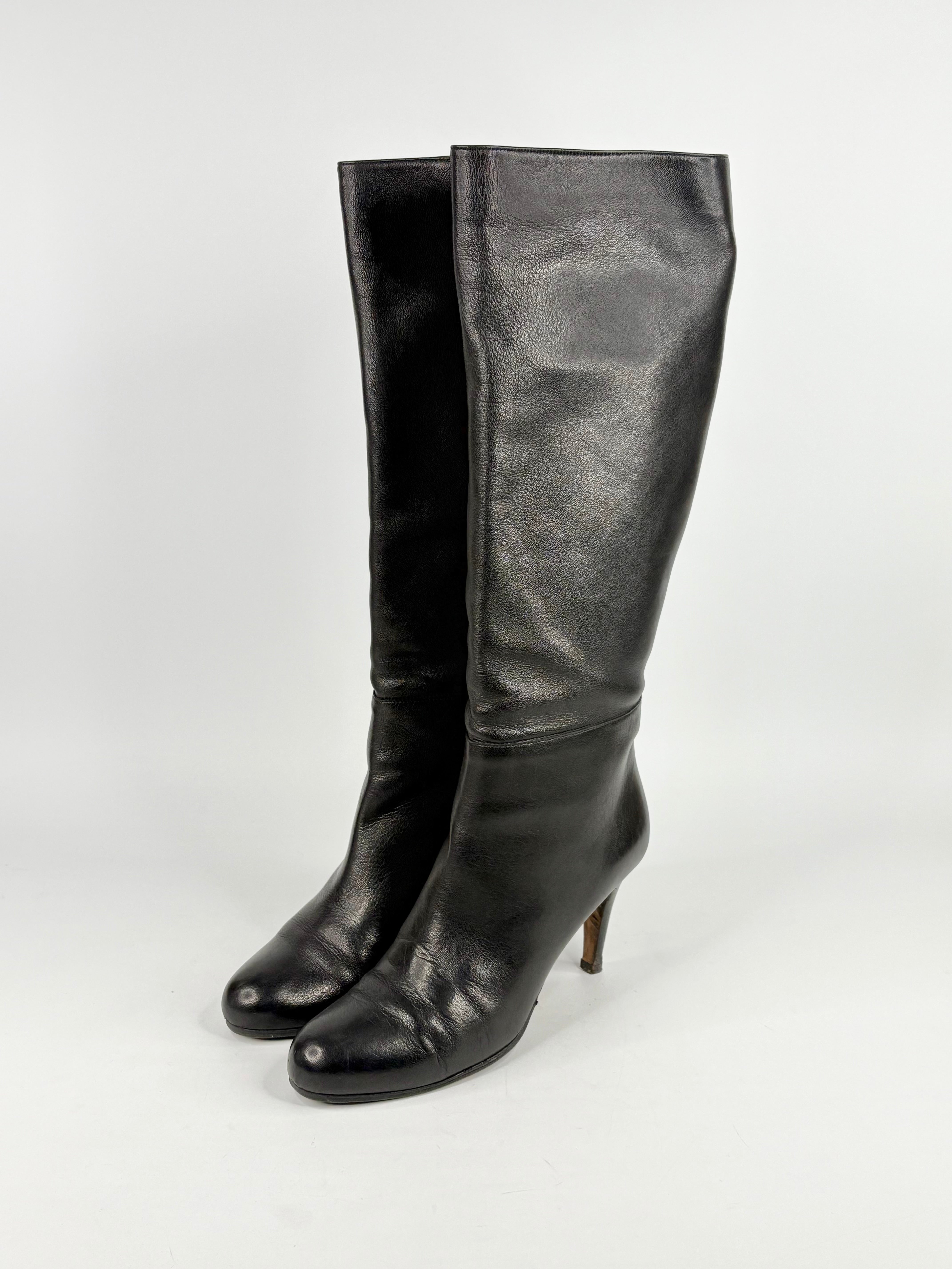 Bally Black Smooth Leather 'Delona' Stiletto Riding Boots - EU39
