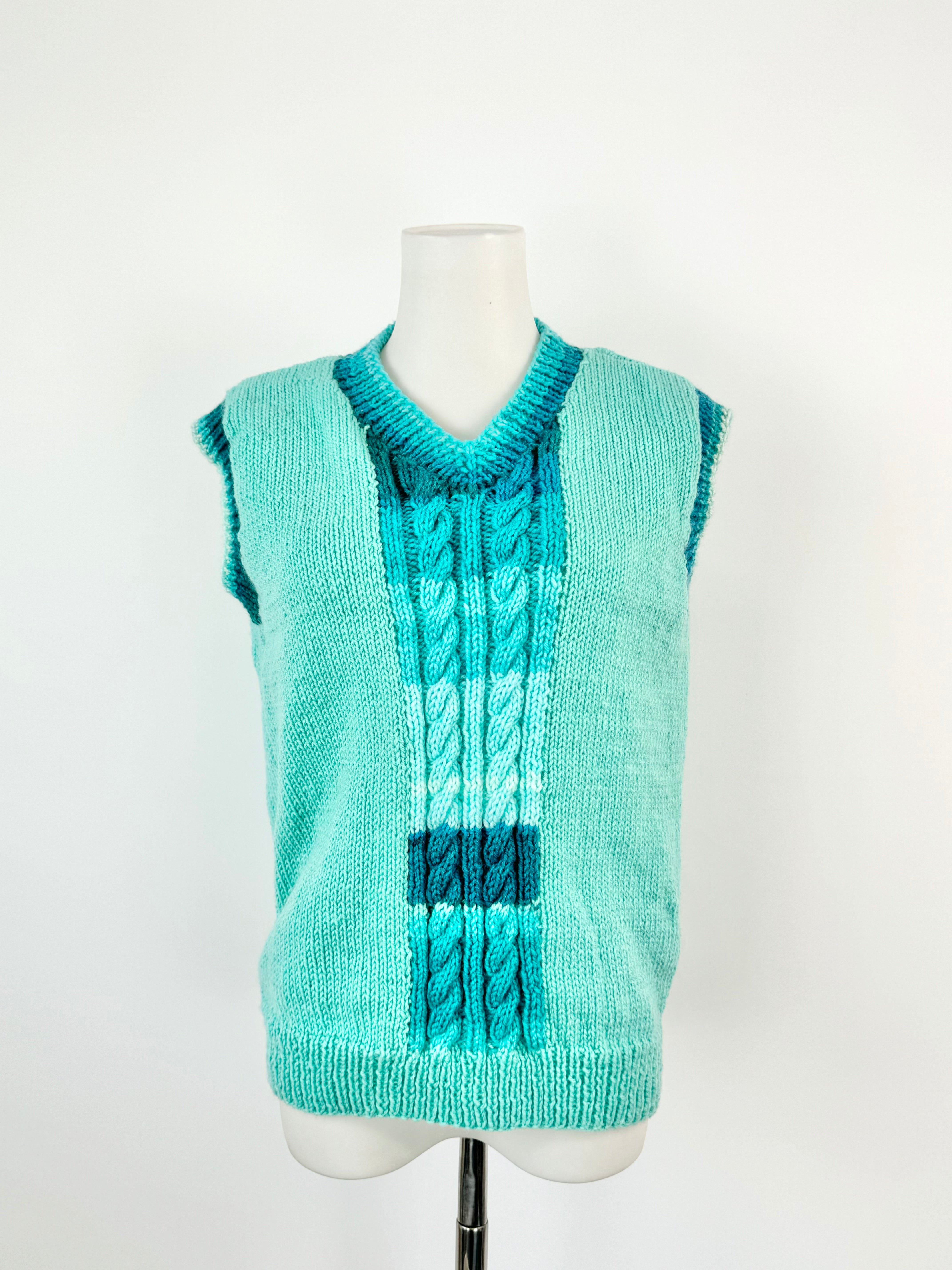 Vintage Acrylic Aqua Knit Vest - M