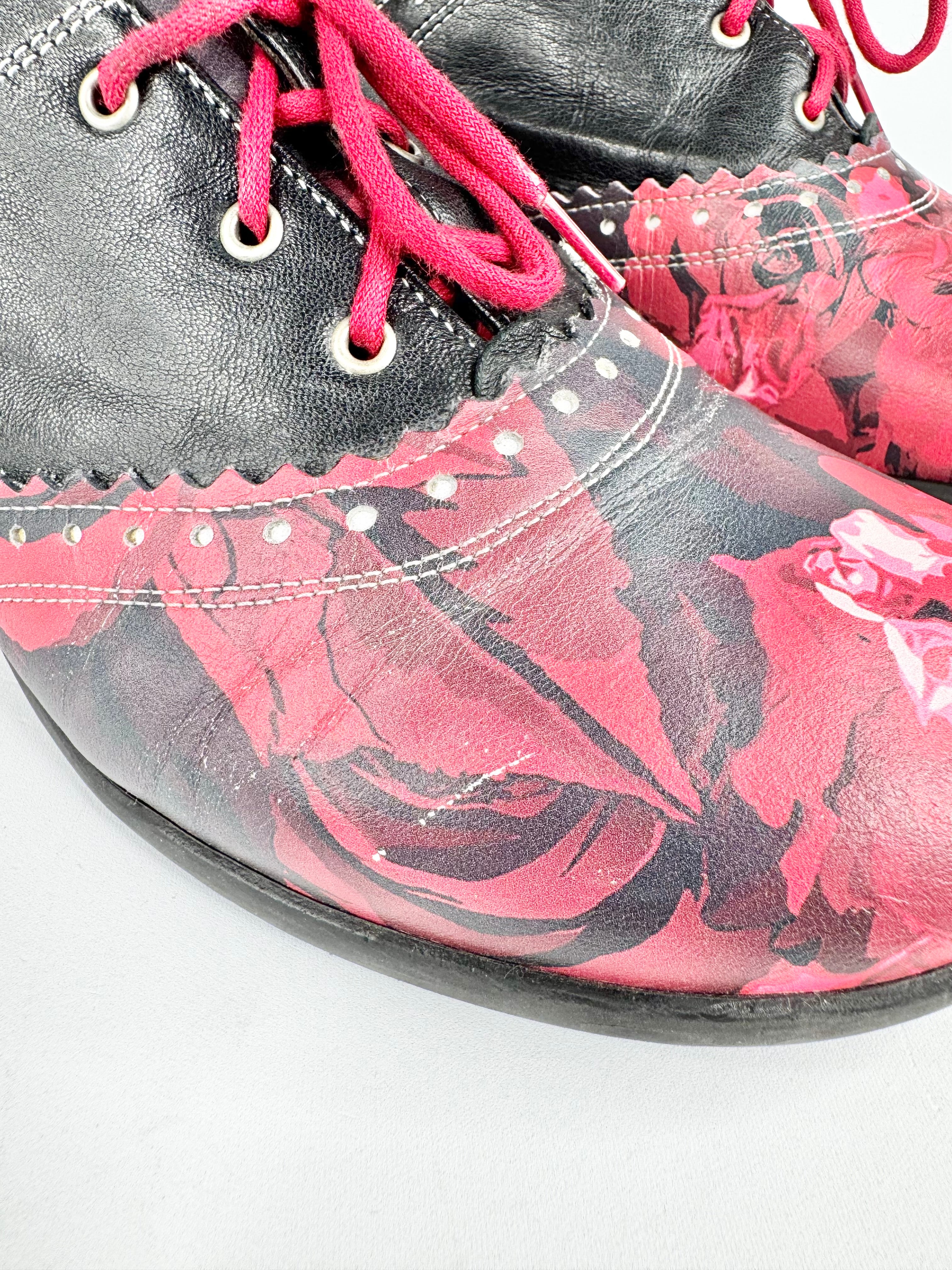 John Fluevog 'Erika' Brogued Oxford Rose Patterned Shoes - 10.5