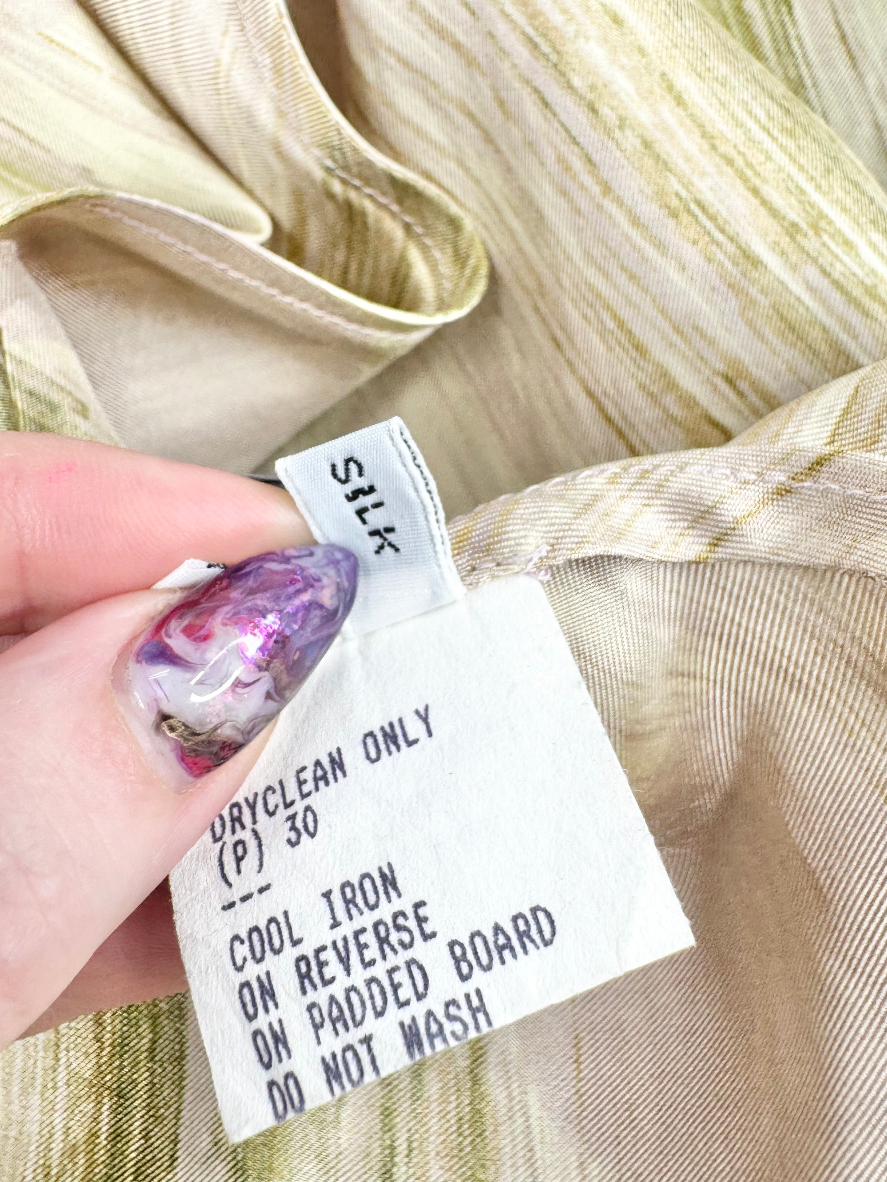 Easton Pearson Green & Mauve Striped Silk Maxi Dress - AU12