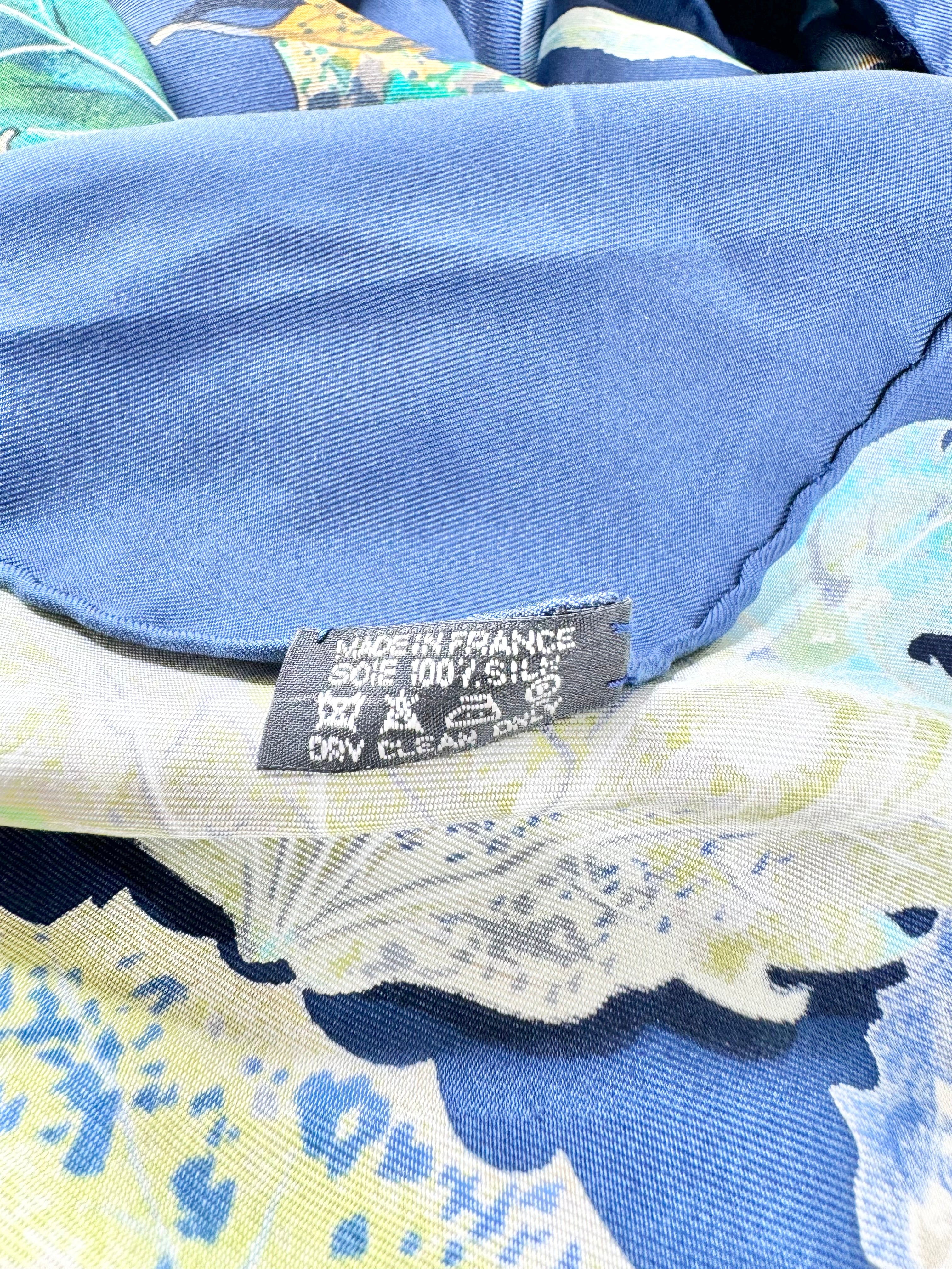 Hermès Blue 'Feuilles D'Automne Tourbillons' Silk Scarf