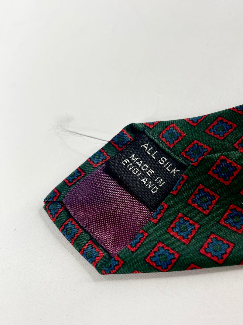 Vintage Liberty of London Pine Green Patterned Silk Tie