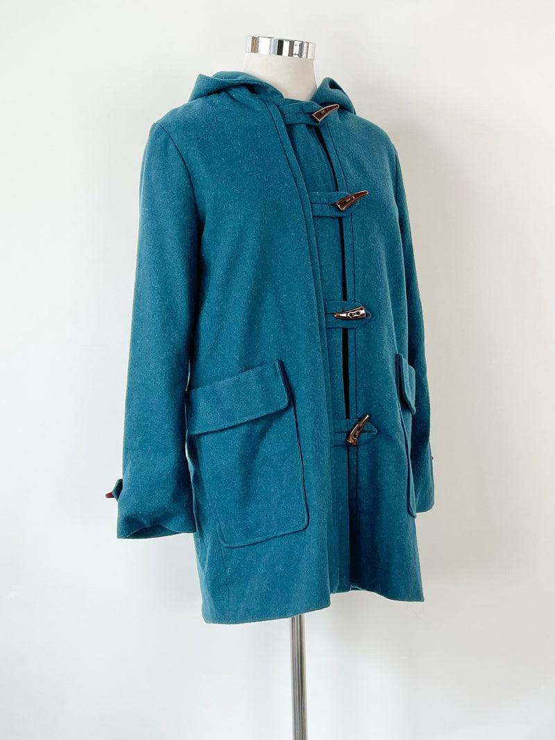Lee Mathews Teal Wool Blend Hooded Coat - AU14