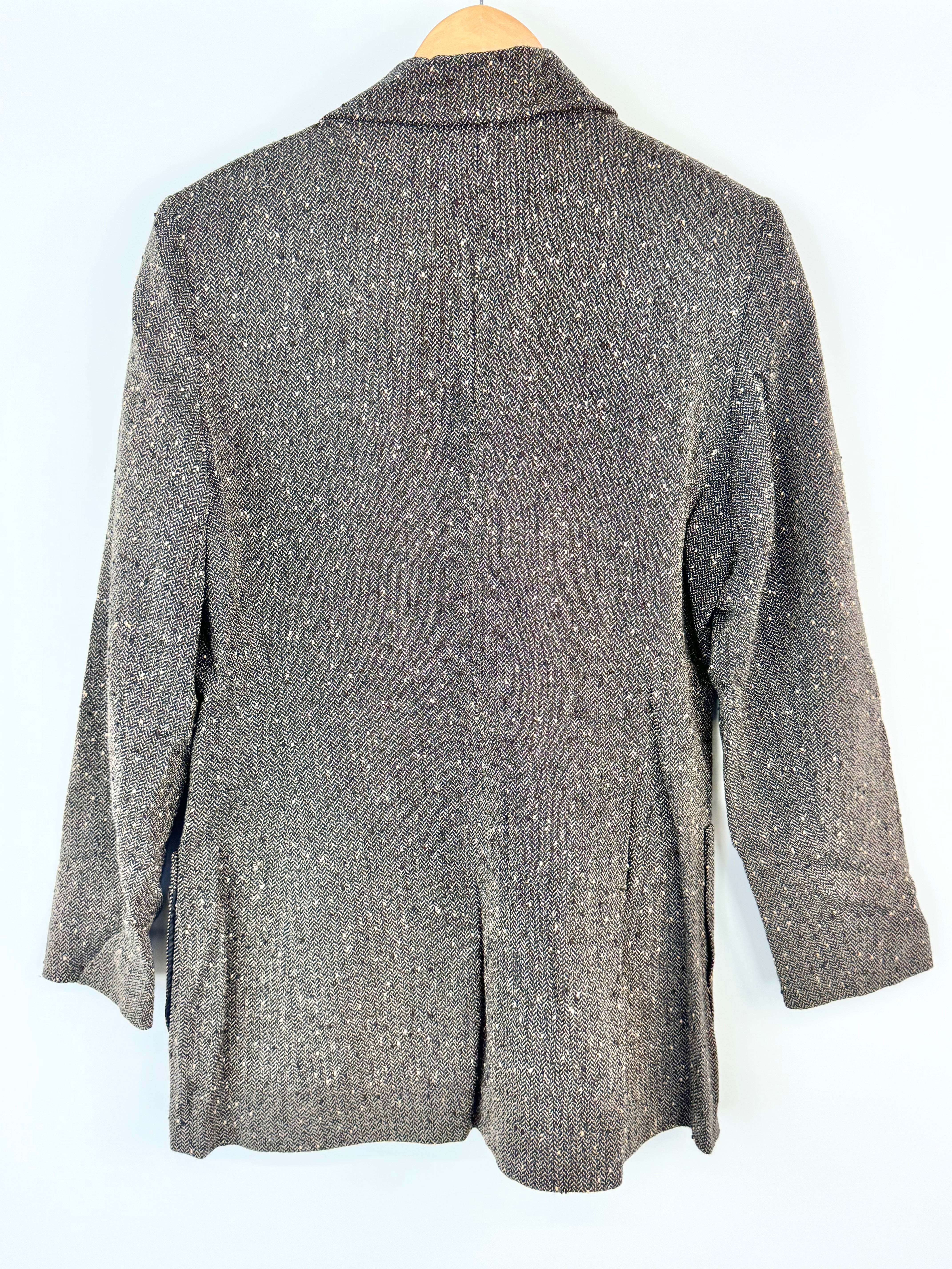 Patrick Gerard Cream & Brown Herringbone Wool Blend Blazer - AU10/12