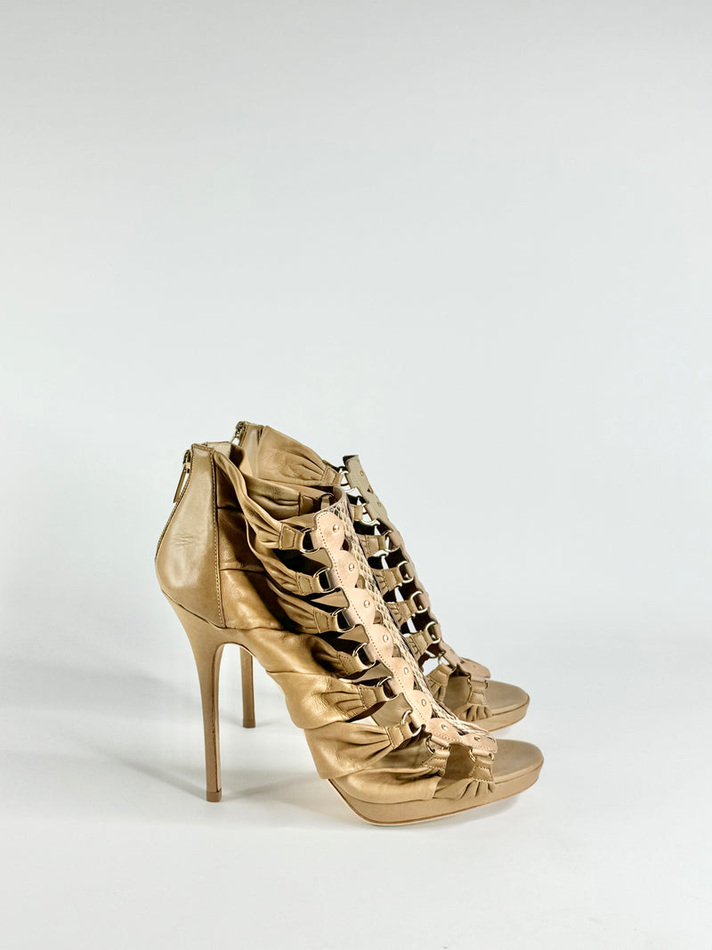 Jimmy Choo 'Ember' Snakeskin & Beige Stiletto Peep Toes - EU41