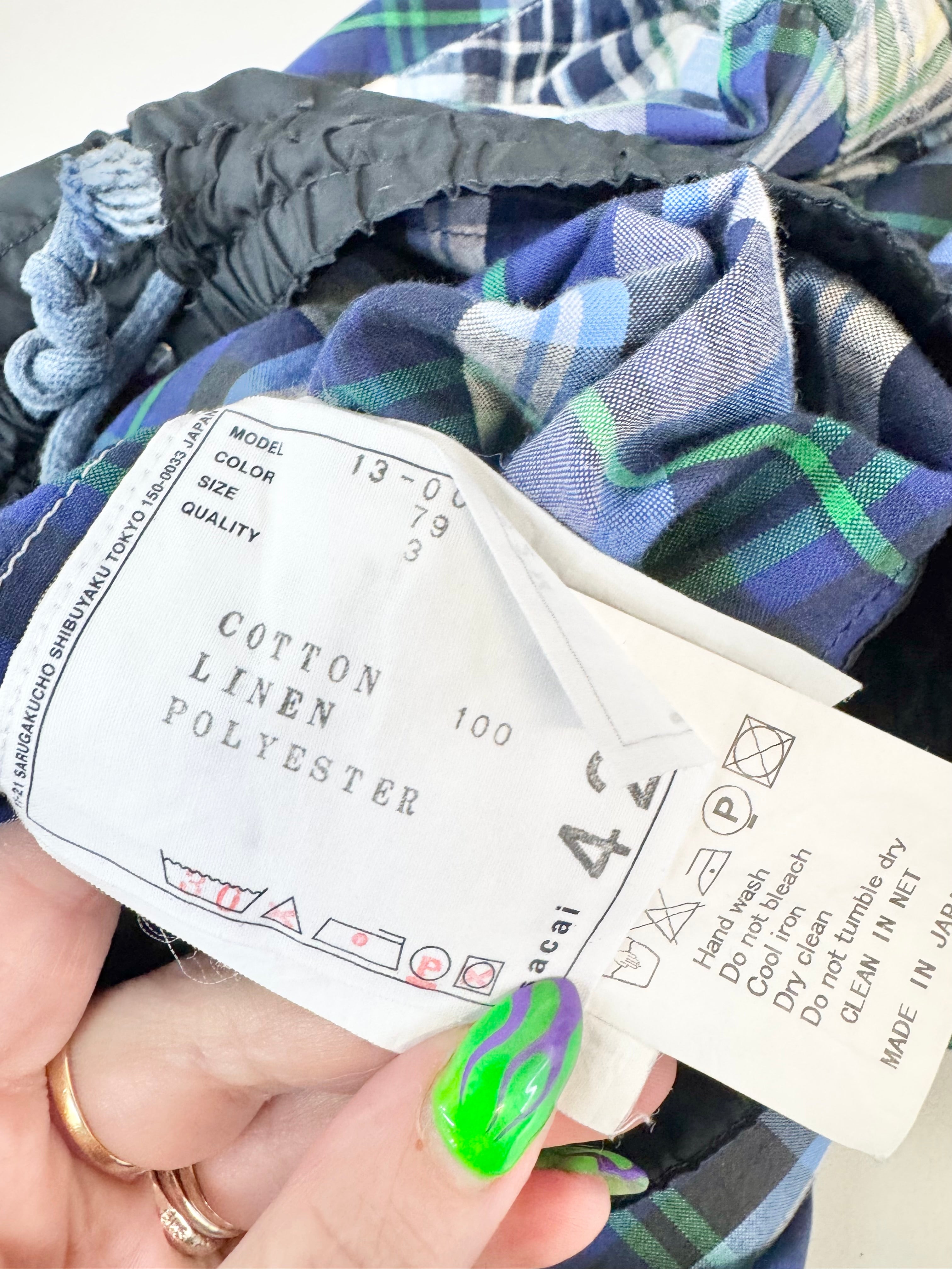 Sacai Blue Checkered Drawstring Cotton Shirt - L