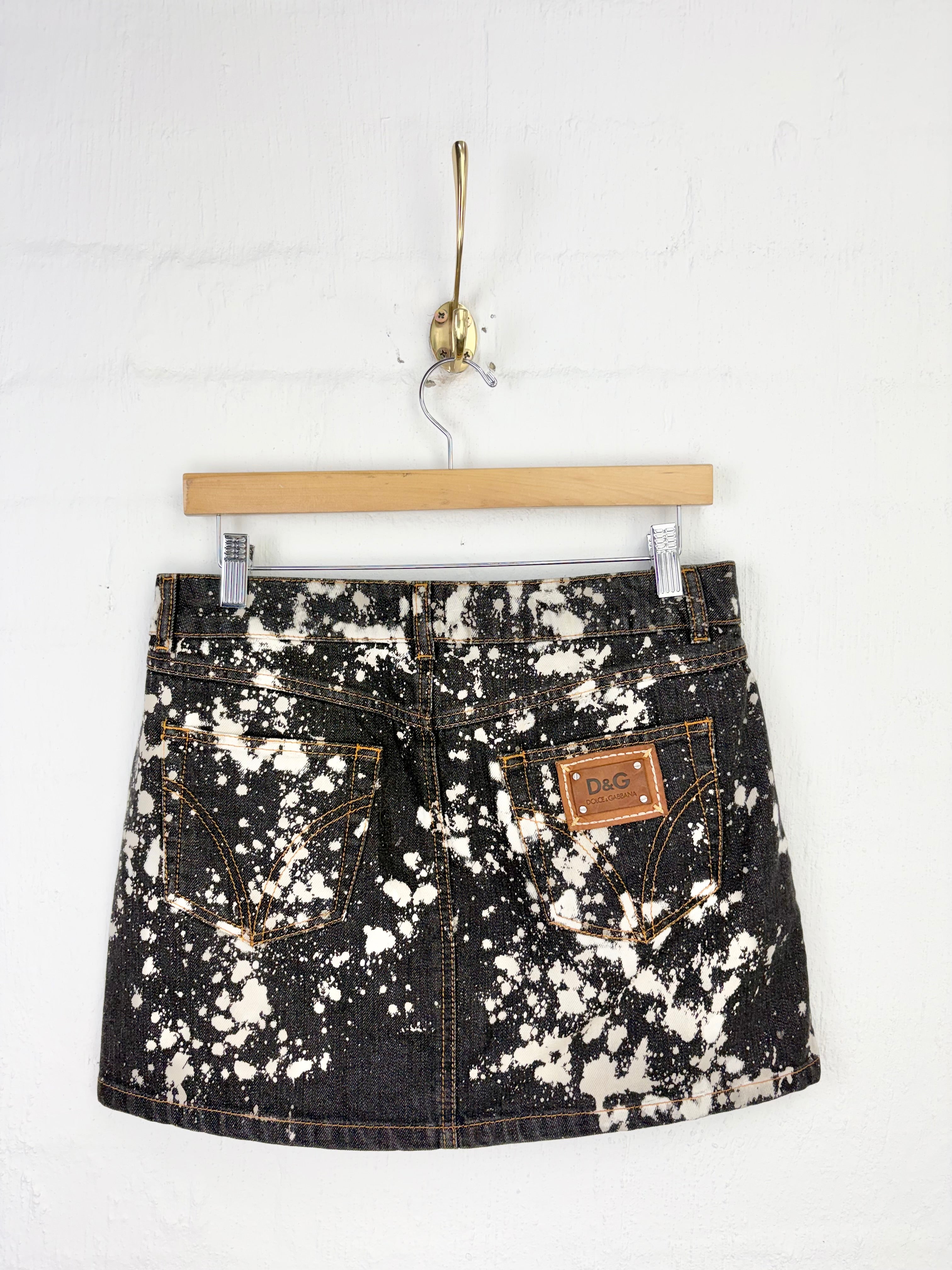 D&G Dark Blue Denim Paint Splattered Mini Skirt - AU10