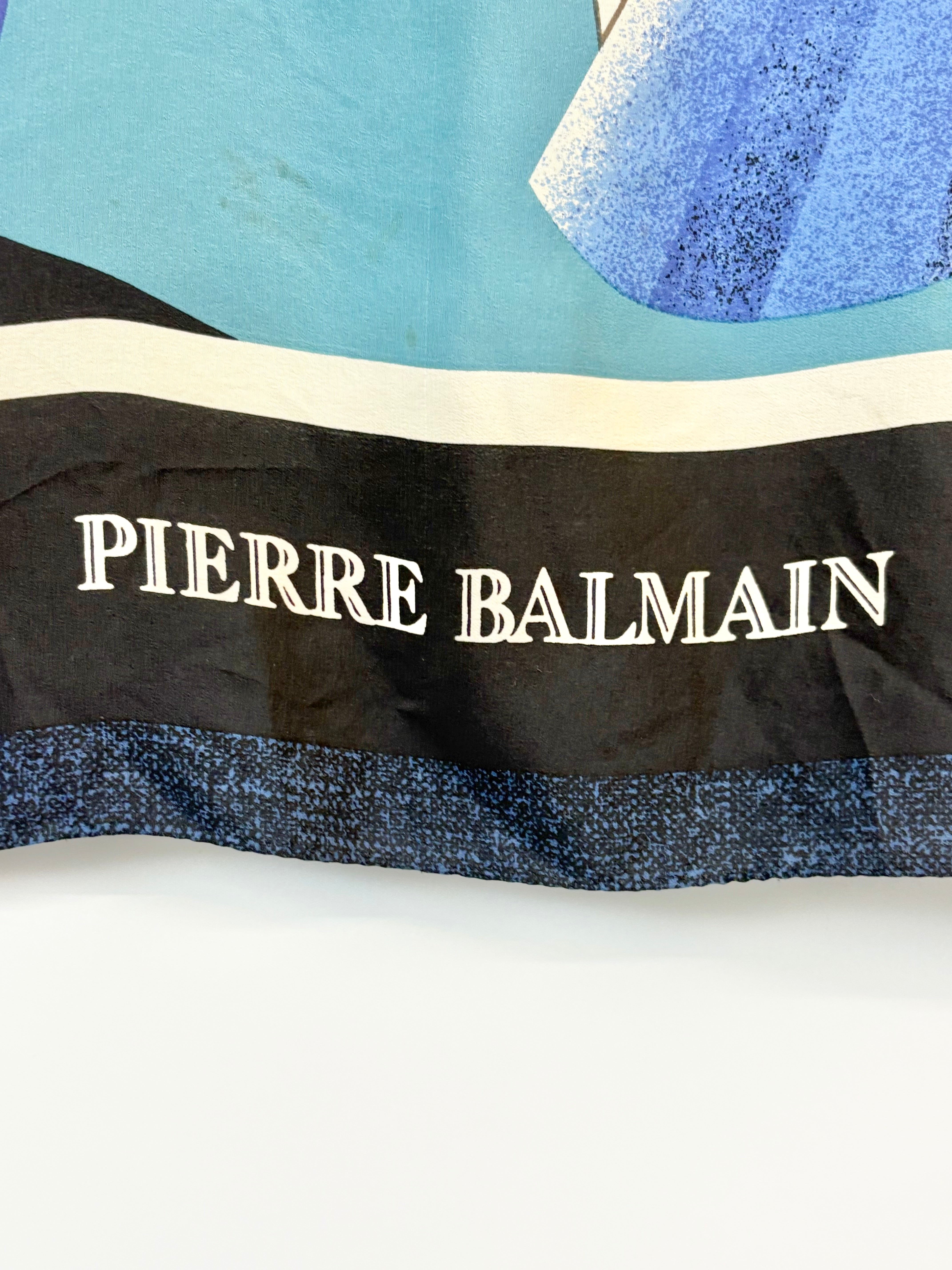 Pierre Balmain Navy Blue Printed Silk Scarf