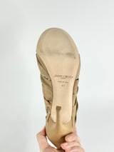 Jimmy Choo 'Ember' Snakeskin & Beige Stiletto Peep Toes - EU41