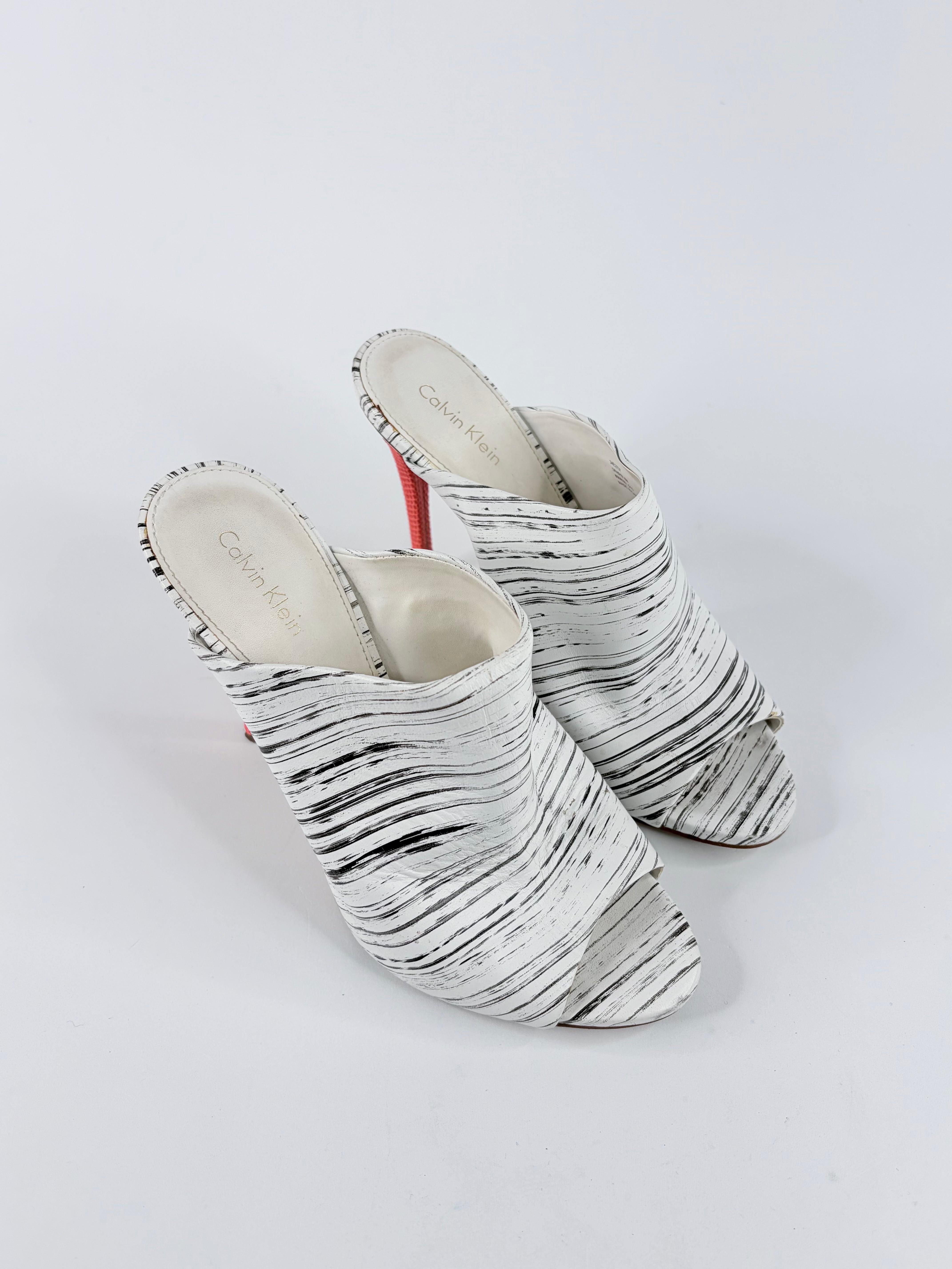Calvin Klein White Zebra Pattern Mules - EU36