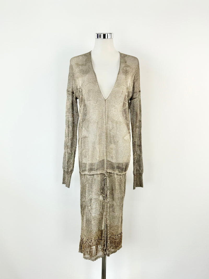 Day Birger Et Mikkelsen Metallic Taupe Sheer Knit Dress - AU10