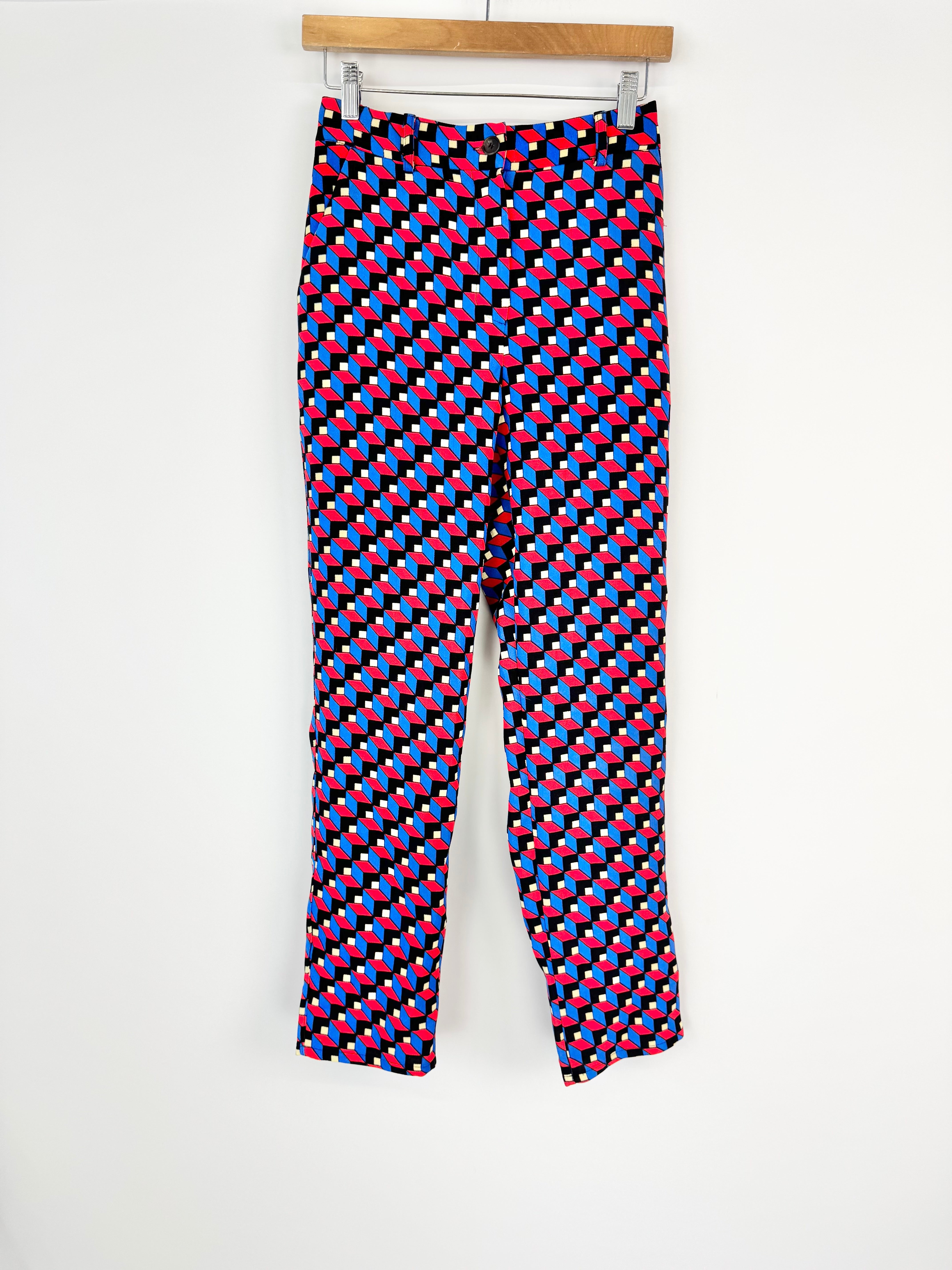 Olga de Polga Red, Blue Black & Cream Cubist Pattern Slacks - AU8