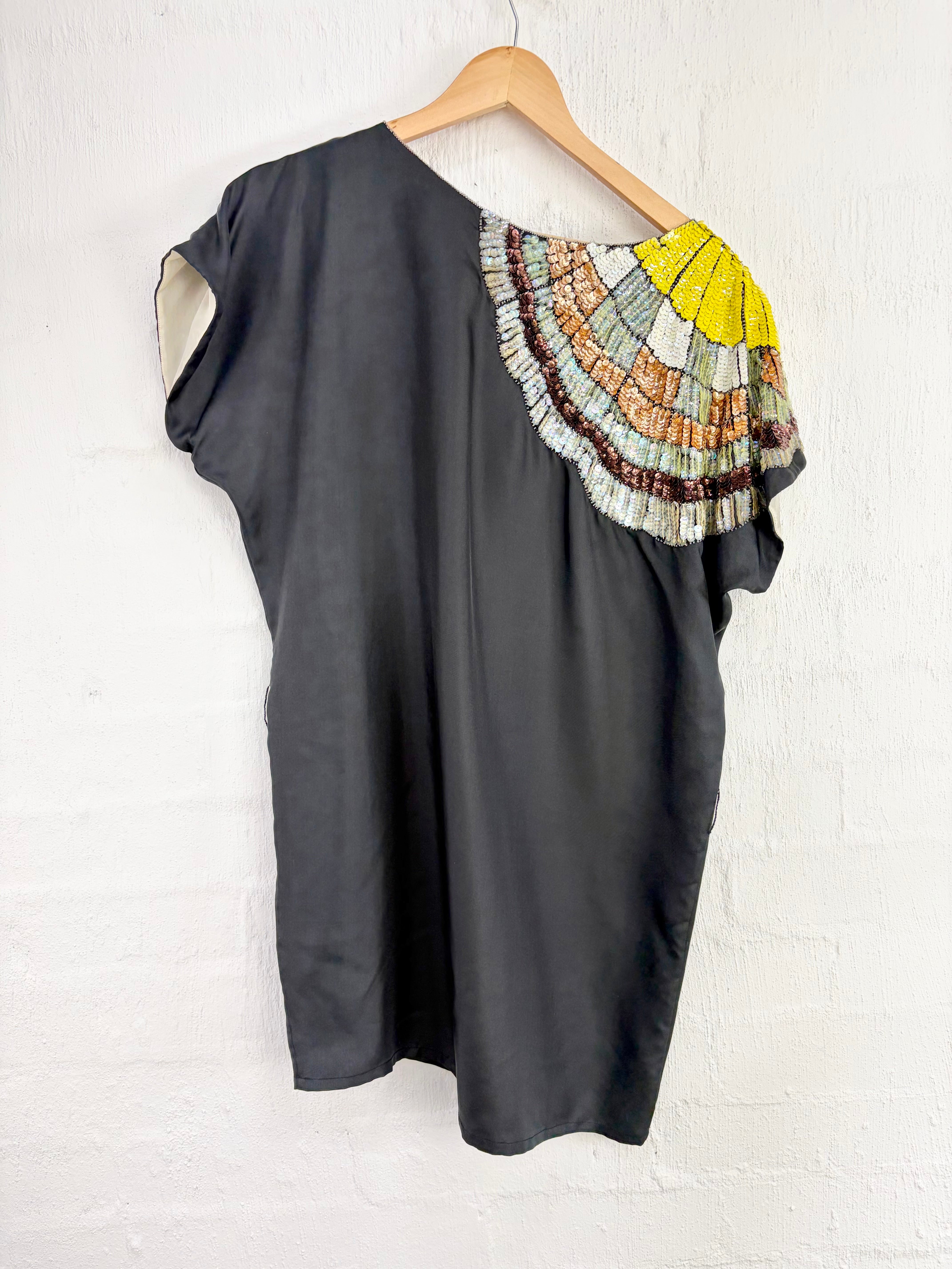 Tato y Memi Black Sequin Patterned Silk Dress - AU8