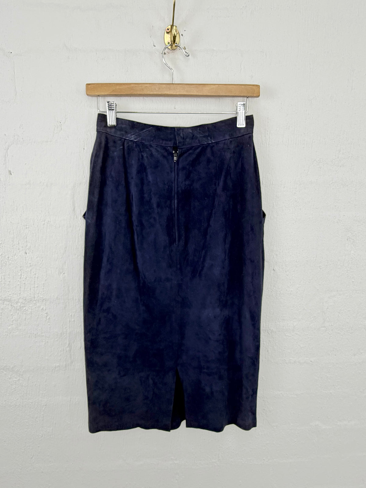 Vintage Mario Valentino Navy Suede Pencil Skirt - AU6/8