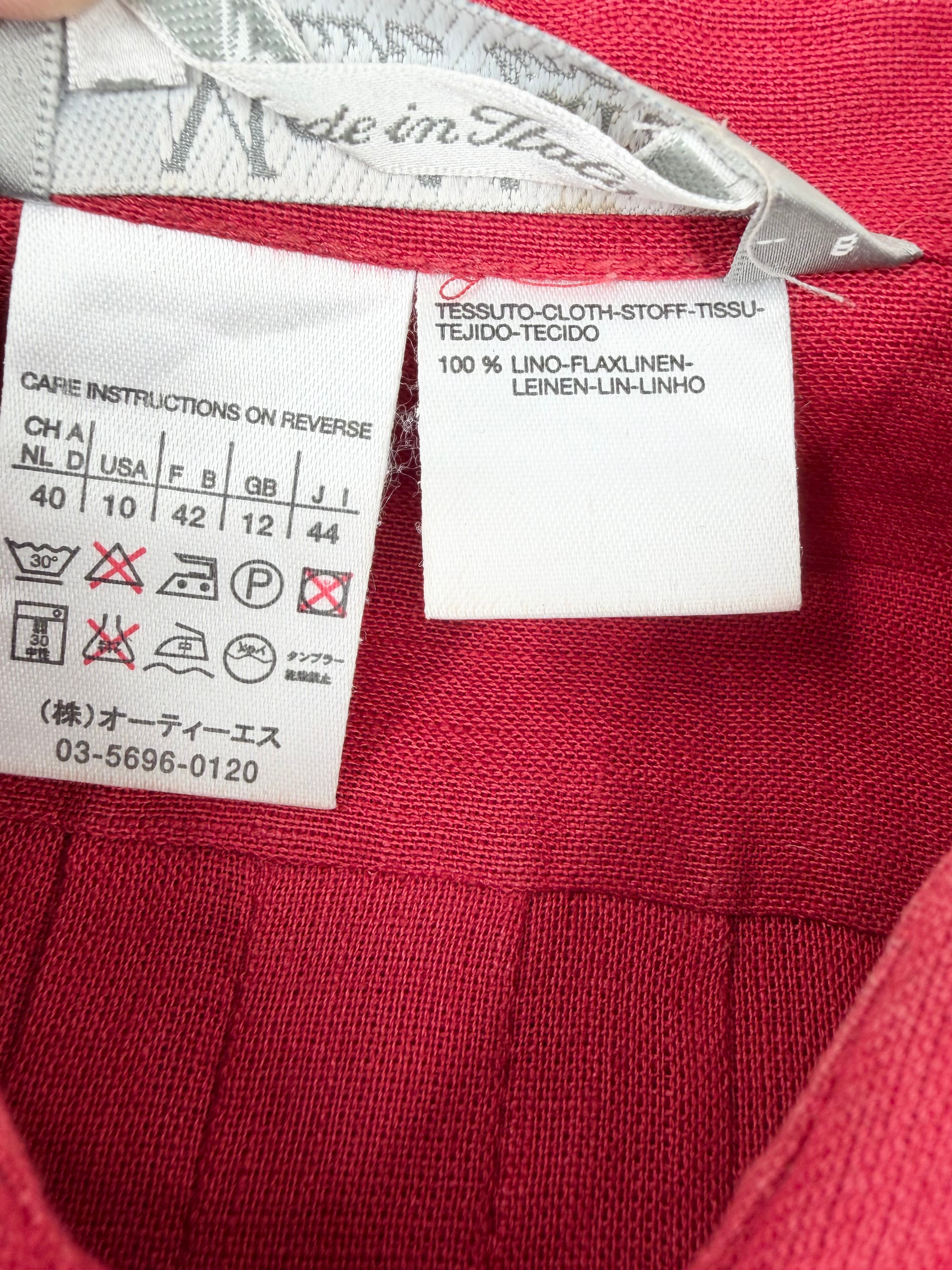 Max Mara Brick Red Linen Pintuck & Crochet Detail Shirt Dress - AU12