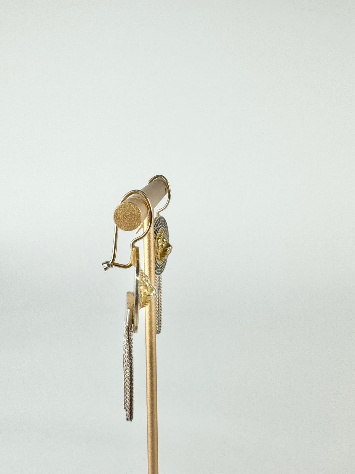 Silver Lion Medallion Drop Earrings