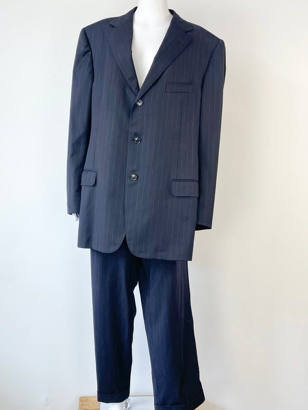 Ermenegildo Zegna Navy Blue Striped Two-Piece Suit - 56R