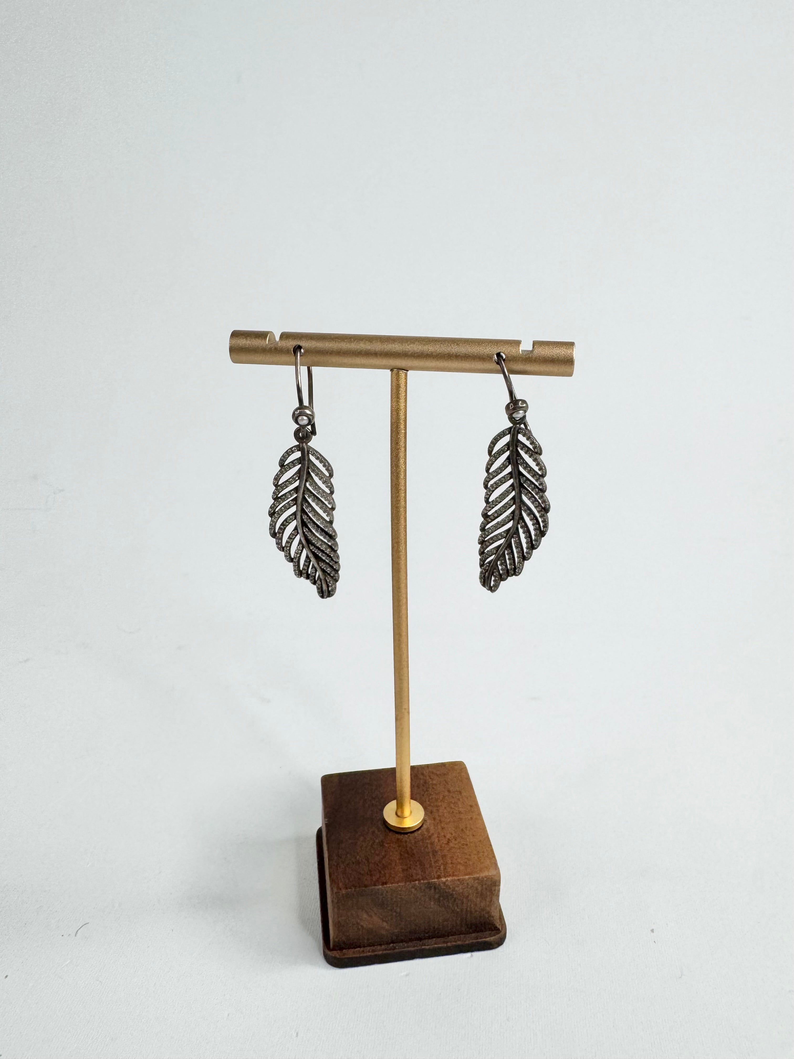 Pandora Silver 'Light as a Feather' Pave Set Drop Earrings