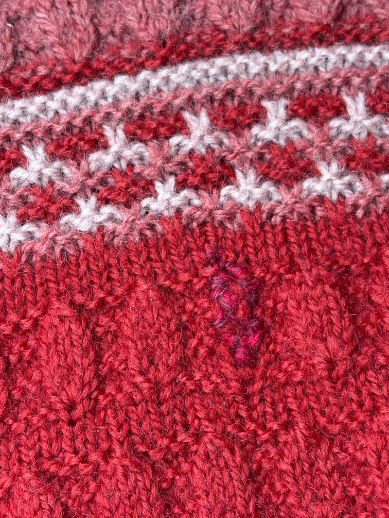 Hand-Made Cherry & Pastel Pink Wool Knit Sweater - AU12