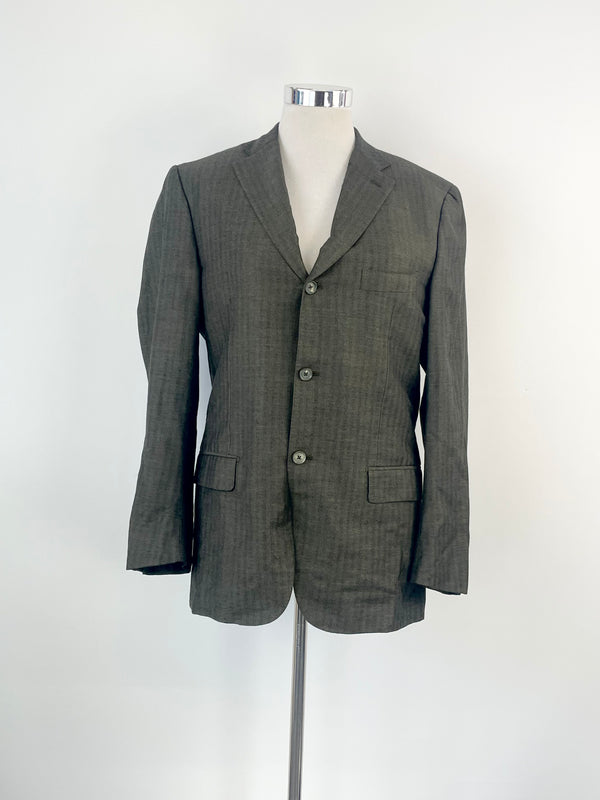 Isaia Napoli Charcoal Wool & Linen Blend Sports Blazer - 54R