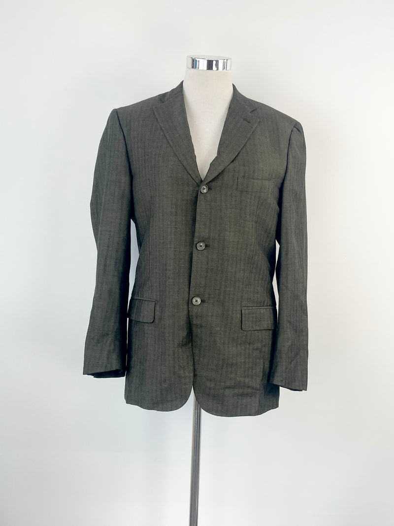 Isaia Napoli Charcoal Wool & Linen Blend Sports Blazer - 54R