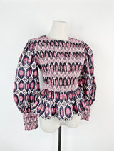 Malie Pink & Purple Patterned Peasant Blouse NWT - AU8/10