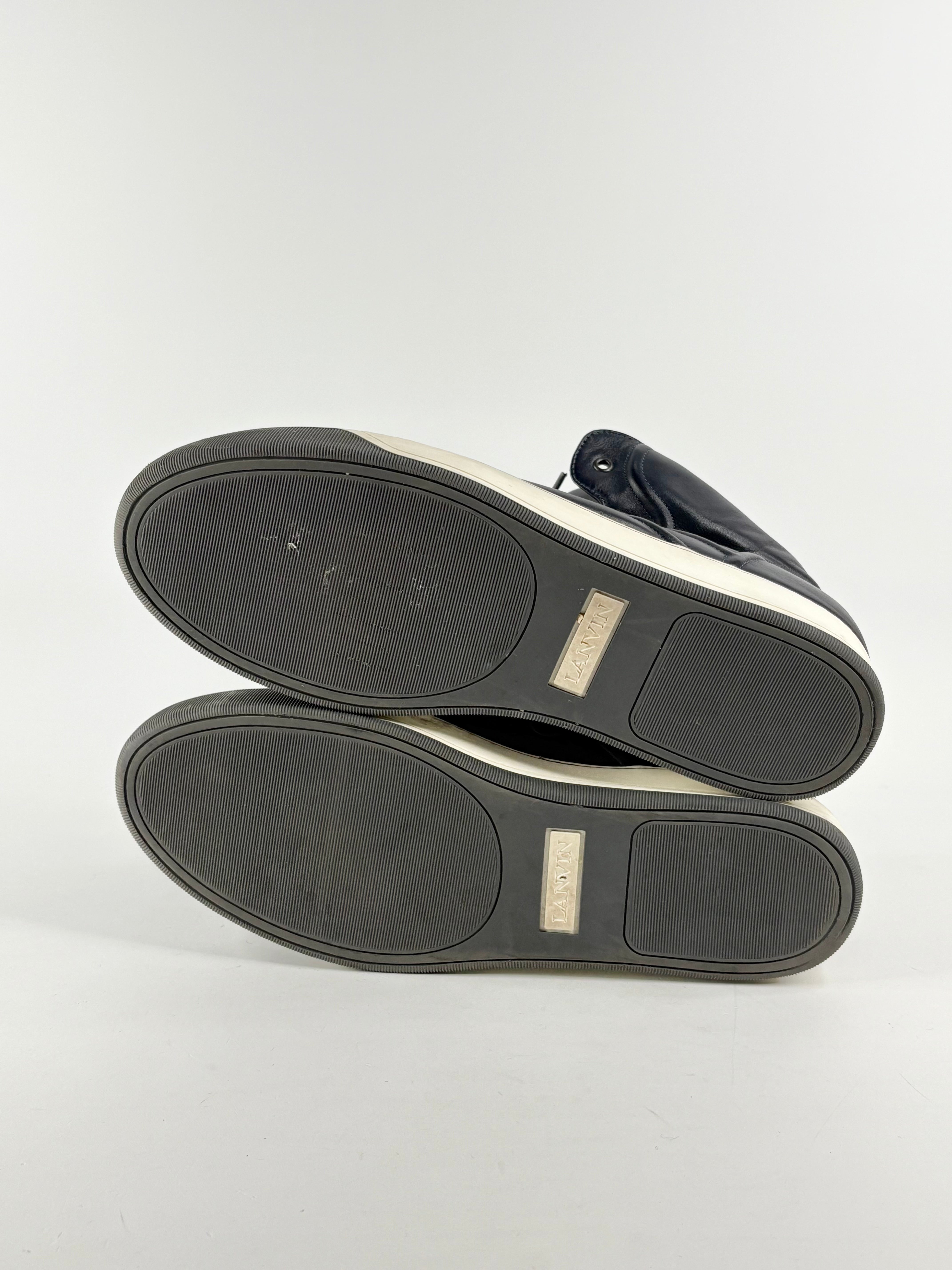 Lanvin Navy Blue Leather High-Top Sneakers - EU45