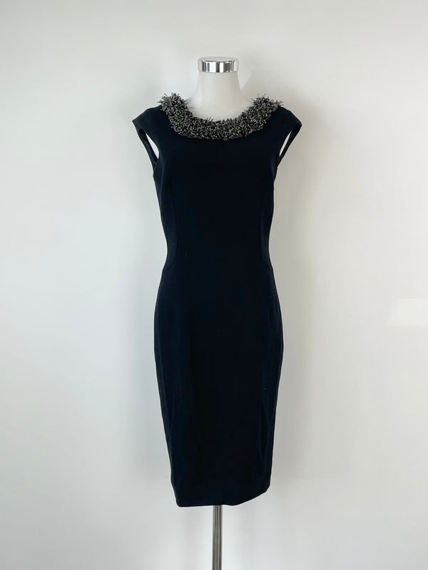 Dice Kayek Black Wool Embellished Midi Dress - AU10